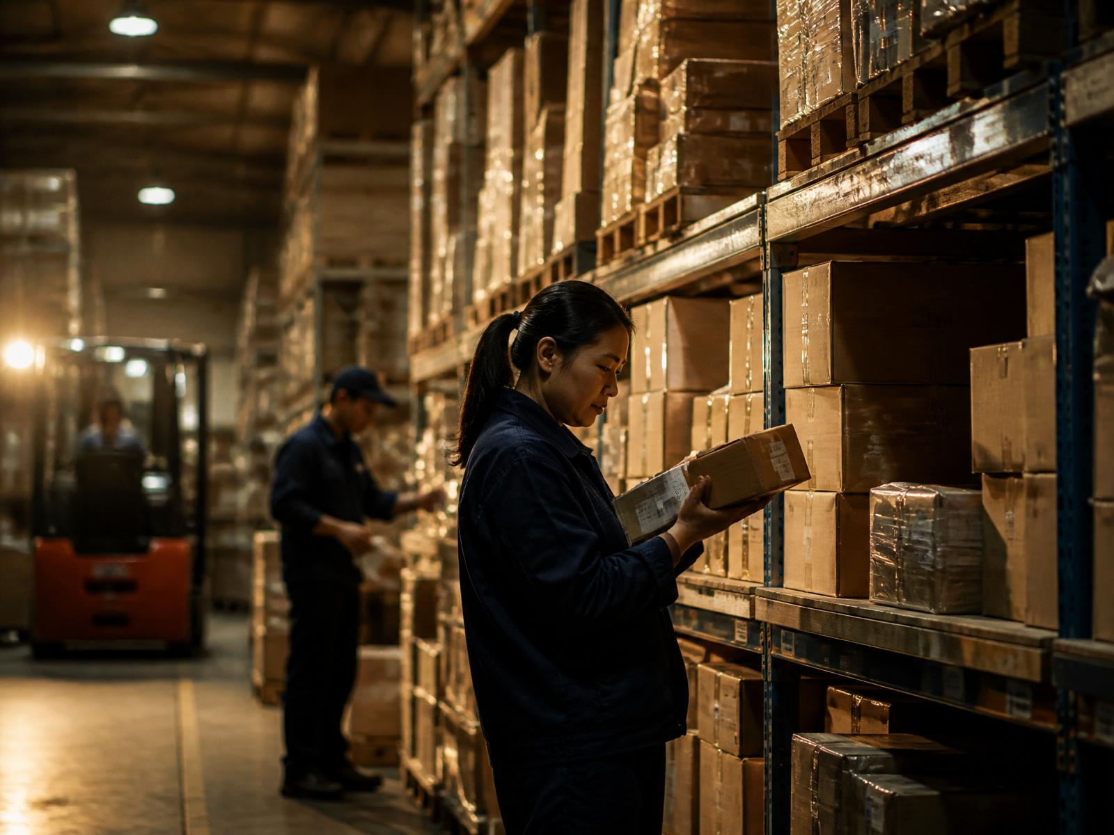 MOMA DEALS team inspecting parcels in China warehouse